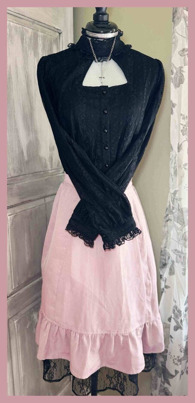 Jamie Ank Rouge Gothic Cutout Cross Lace Blouse Skirt Size M Jirai Kei EGL Japan